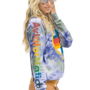 AVIATOR NATION CREW SWEATSHIRT - TIE DYE CLOUD PURPLE XL NEW WITH TAGS!
